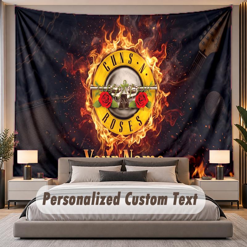 Custom Name Text Tapestry Guns N’ Roses Personalized Polyester Wall Tapestry For Bedroom And Room