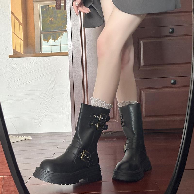 Fashion Winter Belt Buckle Woman Knee High Boots Fashion Platform Heels Knight Long Booties Ladies Comfortable Shoes Zapatos Mujer