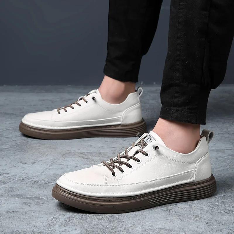 Genuine Leather Shoes Men Casual Shoes 2024 Fashion Male Footwear Flat Cow Leather Black White Shoes A44130