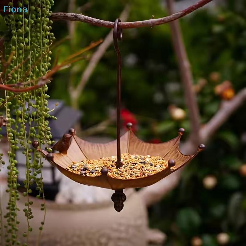Umbrella Shaped Hanging Bird Bath & Feeder,Vintage Metal Outdoor Bird Water Bowl for Garden Patio Yard
