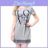 Elegant Sports Women Letter Love Printed Long T-shirt One-piece Casual Dress Zipper