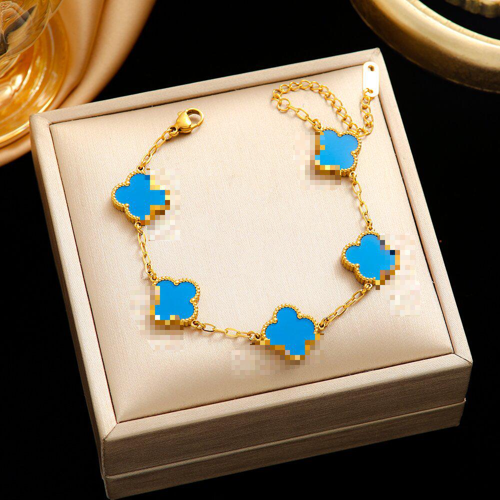 High-End Titanium Steel Four-Leaf Clover Bracelet with Shell Pendant – Durable, Fade-Resistant Design