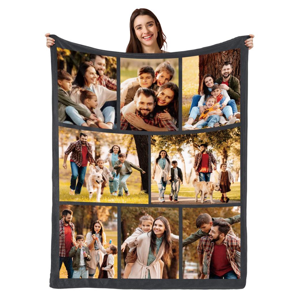 Custom Blanket with Words Picture Collage Customized Blankets,Birthday Souvenir Gifts Personalized Throw Blanket for Father, Mom