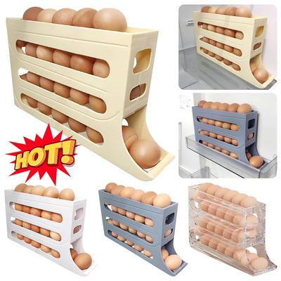4 Layer Automatic Scrolling Egg Rack Holder Storage Box Egg Basket Container Organizer Rolldown Refrigerator Egg Dispenser