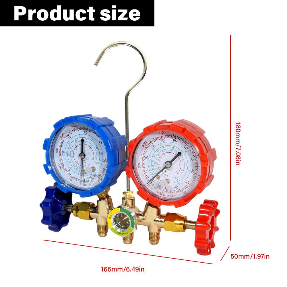 Refrigerant Manifold Gauge Set with Hose Hook for R410A R22 R404A R134A Charging - Professional AC Diagnostic Tool with Hoses
