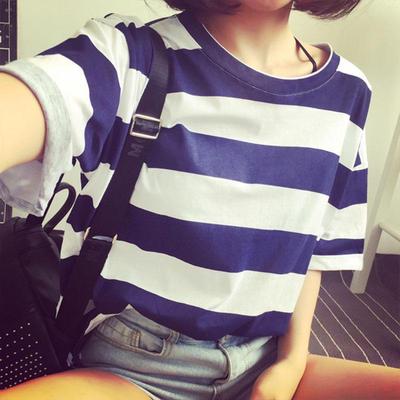 T-shirt a maniche corte a righe da donna coreana Estate 2021 - Vestibilità larga per signore, studentesse e adolescenti