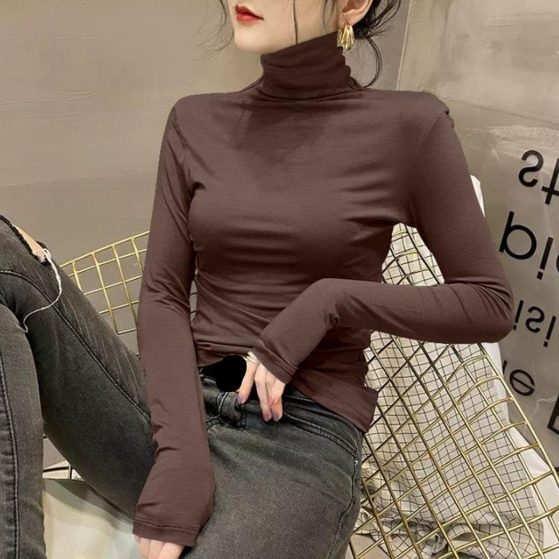 Roláková košile na podzim Podzimní dámské tričko s dlouhým rukávem a Slim Top Univerzální černý top s vysokým výstřihem