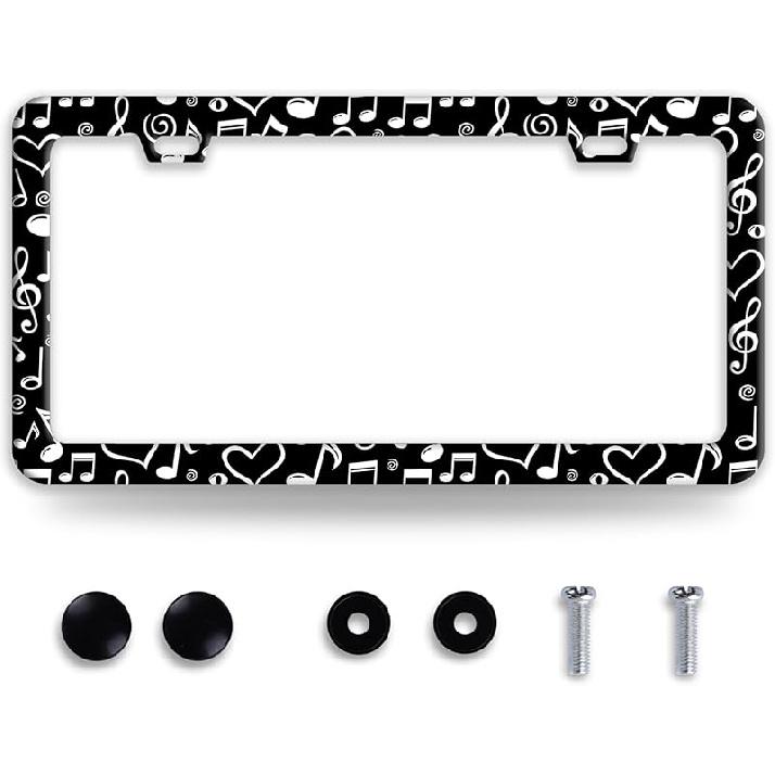 Line Art Flowers License Plate Frame Beautiful Floral License Plate Frames Funny Stainless Steel Accessories Cars Decor With 2 Holes And Screws Fits