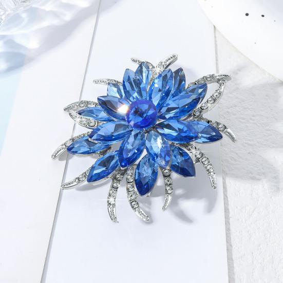 Women Flower Badge Shape Sparkling Rhinestones Brooch Clothing Decoration