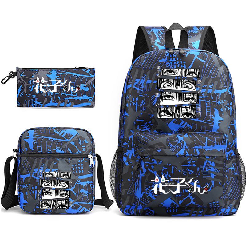3 Piece School Backpack Set for Students Large Capacity Oxford Cloth Schoolbag with Shoulder Strap and Pencil Case