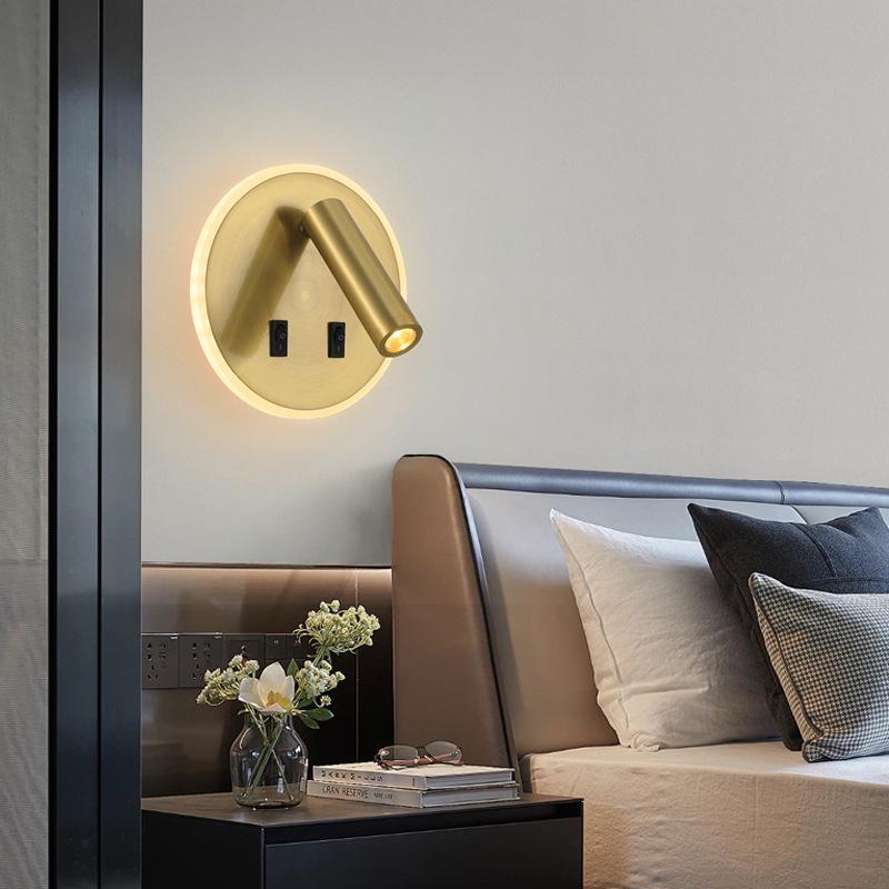 Applique Murale LED Ronde Minimaliste avec Interrupteur et Port de Chargement USB pour Chambre à Coucher Lecture