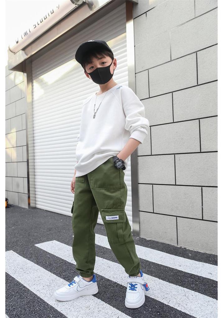 Boys' 2024 Spring/Autumn Military-Style Cotton Pants for Medium & Large Children