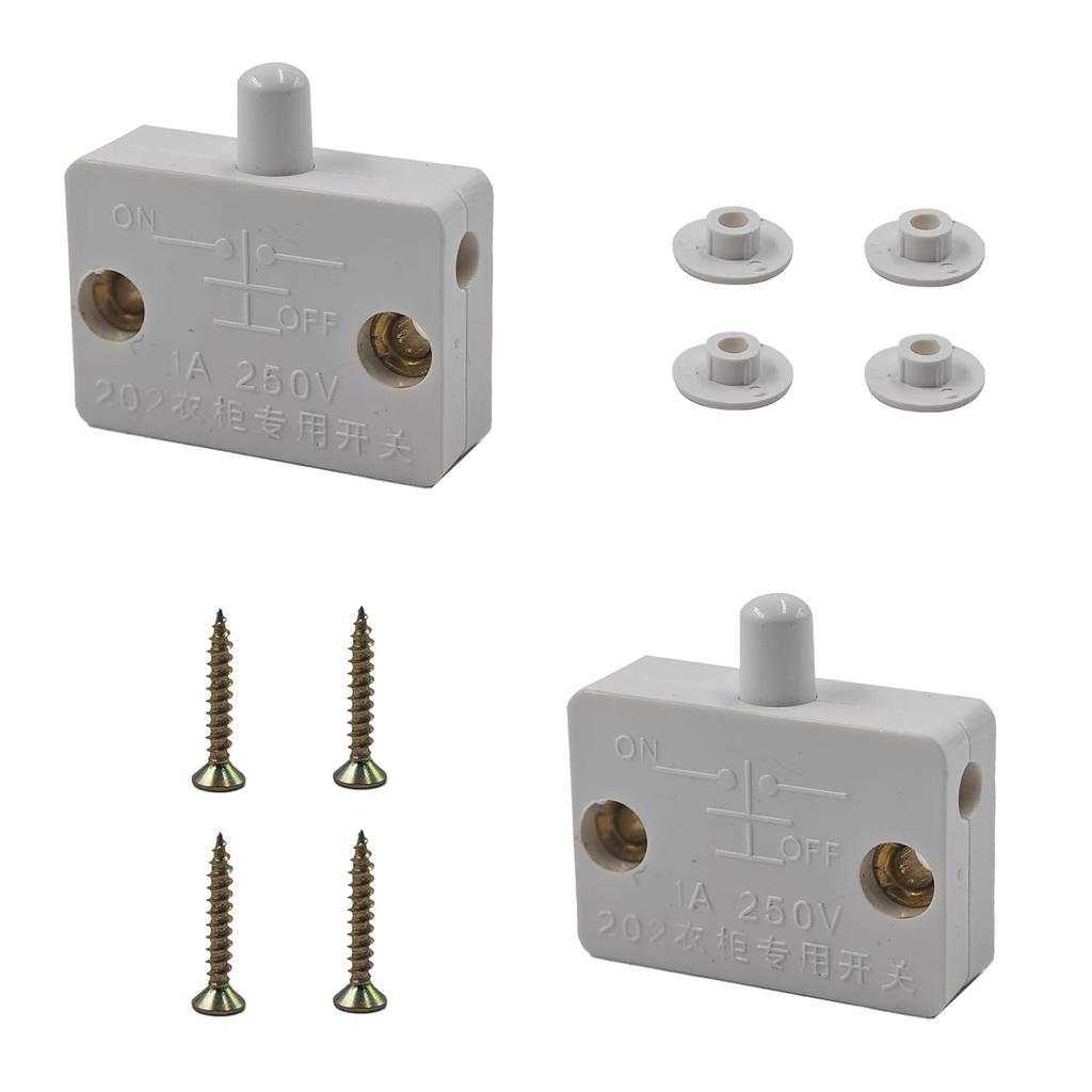 2PCS Cabinet Light Switch, White Touch Switches for Closet Door, Automatic Open/Close Door Switch for Wardrobe, Pantry, and Cabinet, Compatible with