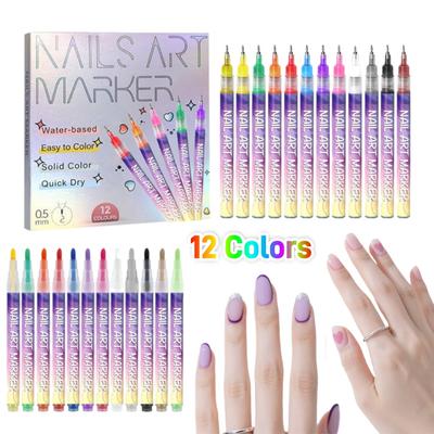 12 Colors Waterproof Nail Art Pen DIY Nail Polish Doodle Pens Nail Art Markers Polish Pen for Home Salon Painting Drawing Tool