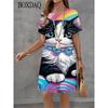 Abito estivo da donna a maniche corte con stampa 3D Moda Versatile Traspirante Tendenza Casual