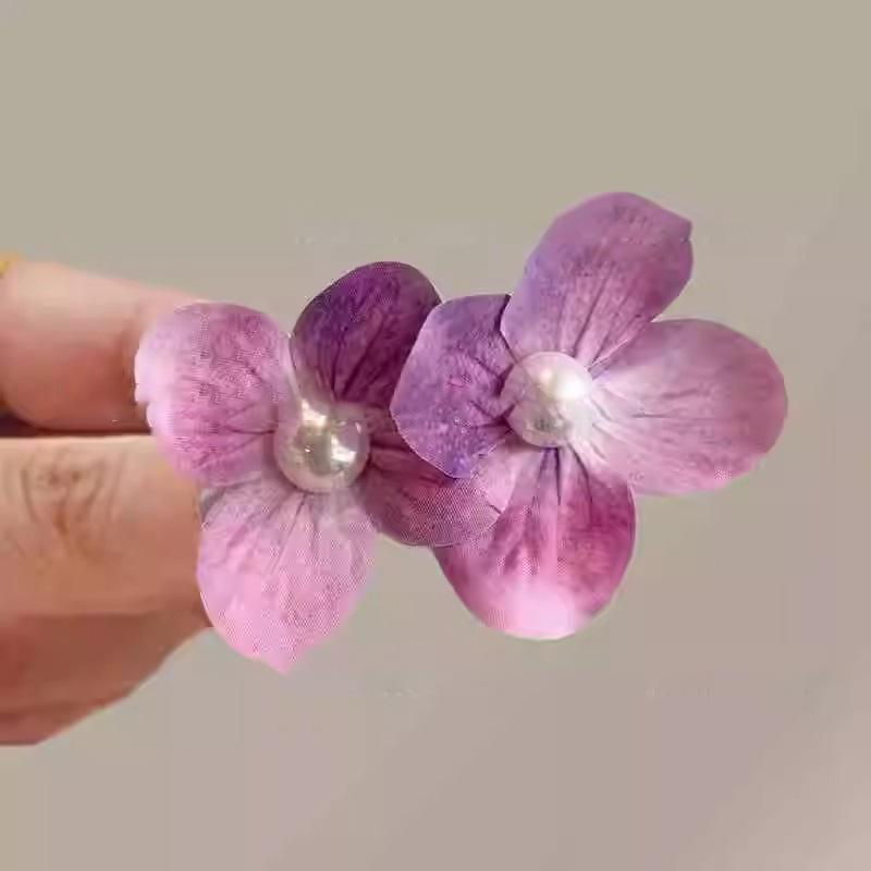 

Light Pink Butterfly Orchid Pearl Flower Hair Clip Beach Photo Vacation Style Side Duckbill Super Fairy Accessory Women фиолетовый