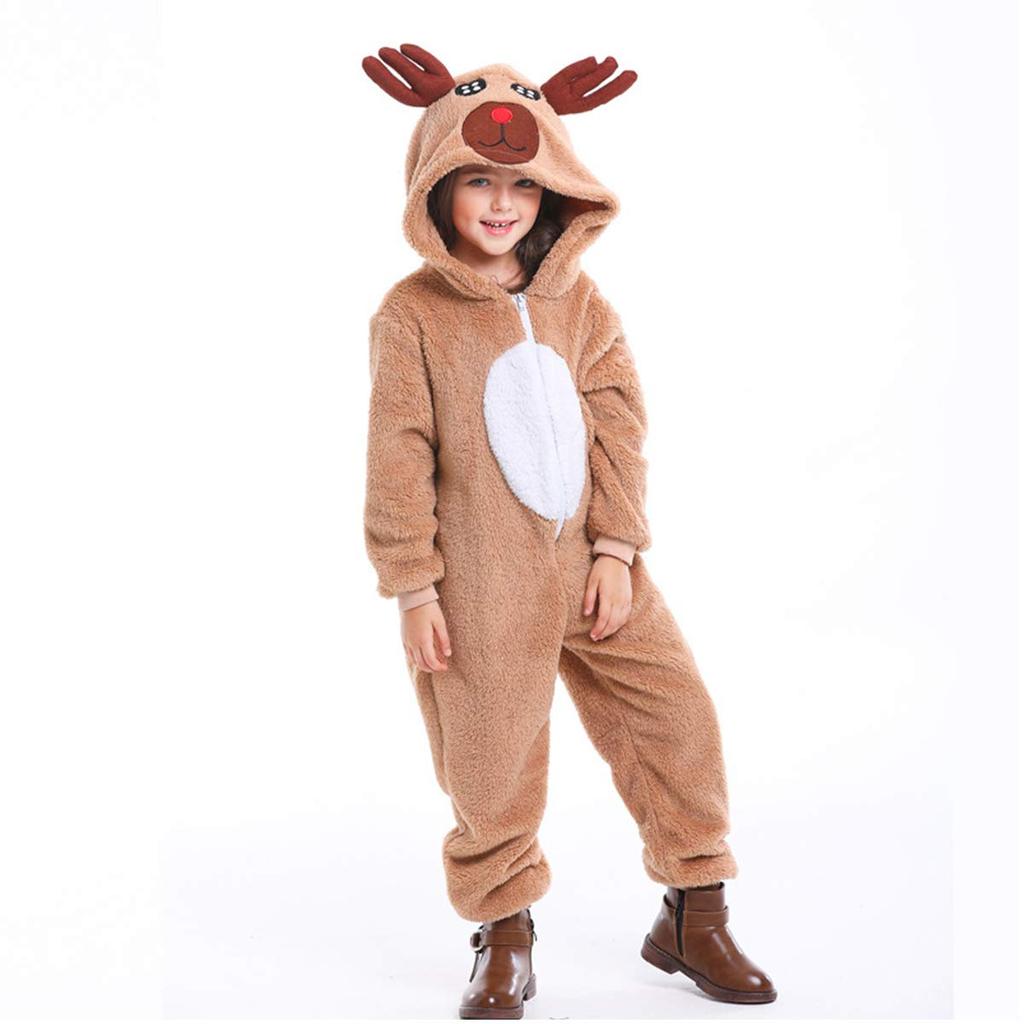 Christmas Cosplay Santa Claus Reindeer Boa Winter 2 XL Brown Costume, Outfit, Kigurumi, Costume, Fluffy, Wear, Unisex, Kids, Hooded, Types, S, M, L,