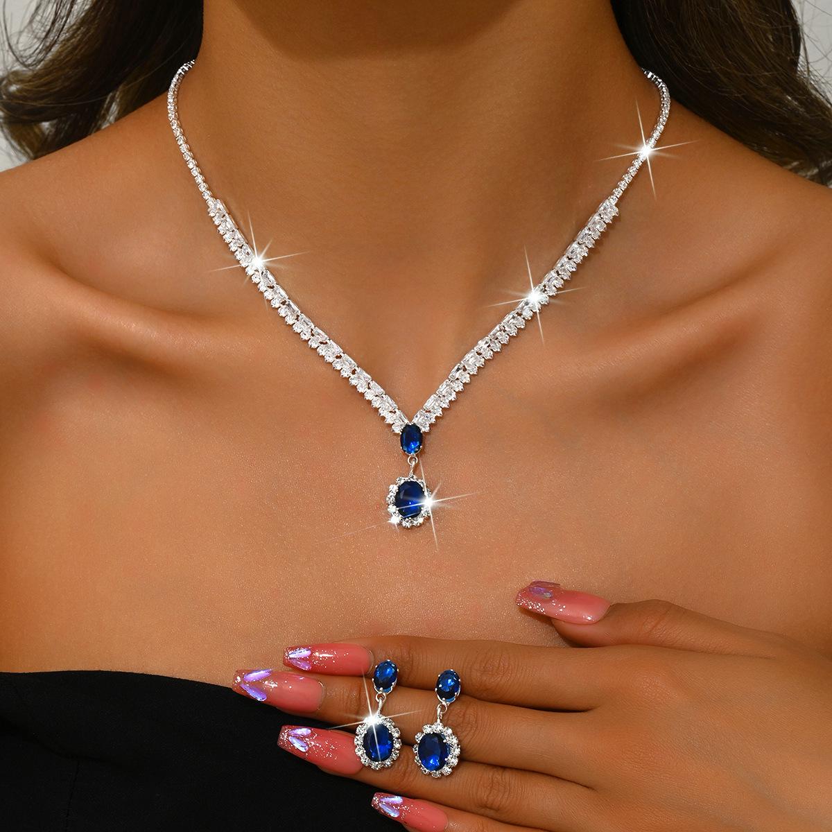 French Chic Rhinestone Zirconia Necklace & Earrings Set - Luxury European & American Style Jewelry