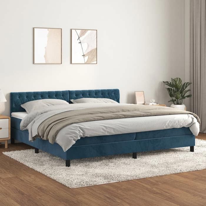 VidaXL Lit à sommier tapissier et matelas Bleu foncé 200x200cm Velours - Modèle 3141507