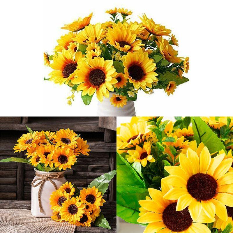 Artificial Sunflower Silk Flowers Wedding Floral Decor 7 Branches 13 Heads