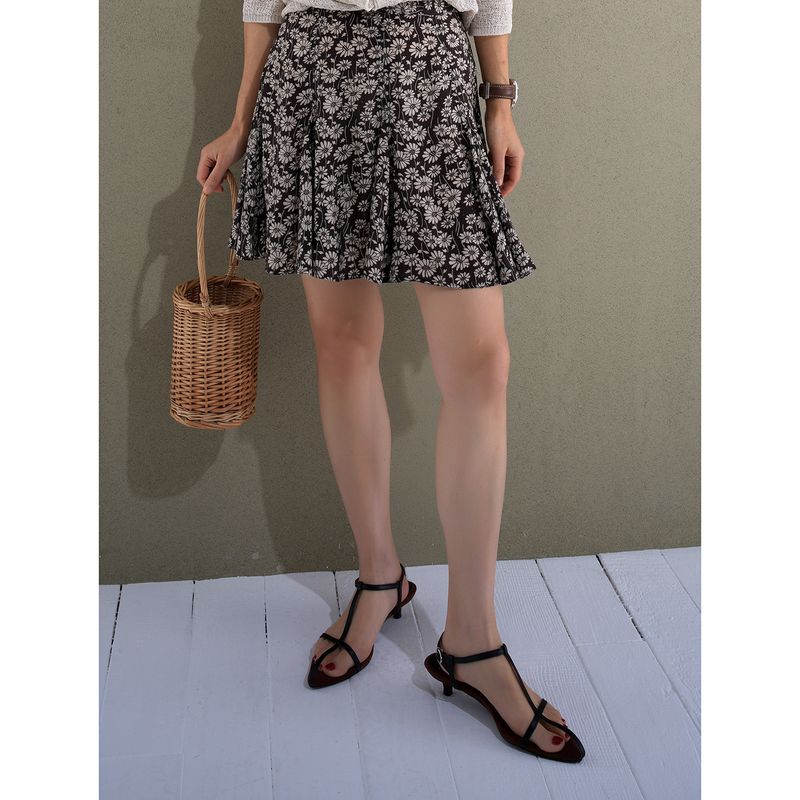 

Little Daisy Floral Multi-Piece Three-Dimensional Cut Coffee Color a-Word Short Fishtail Skirt Be103 Black S