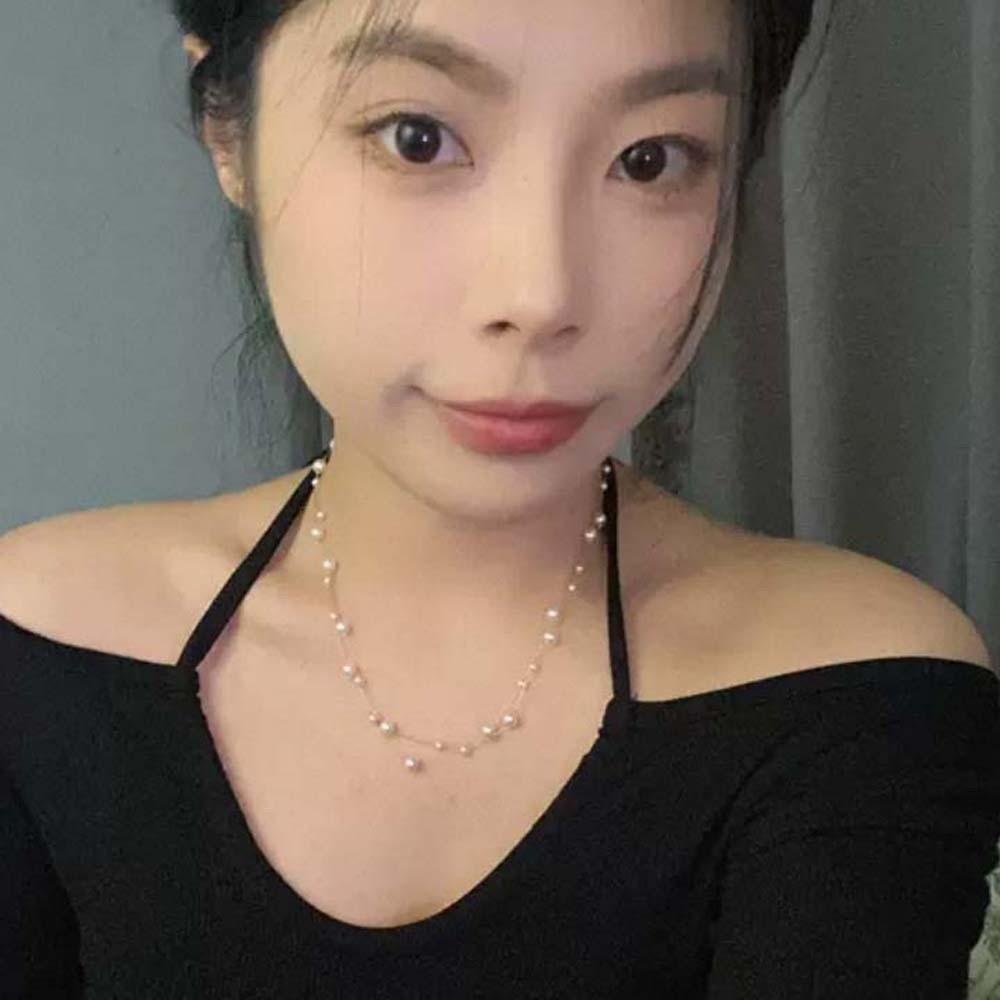 Titanium Steel Stacked Pearls Necklace Luxury Collarbone Chain Wedding Neck Pendant  Bride