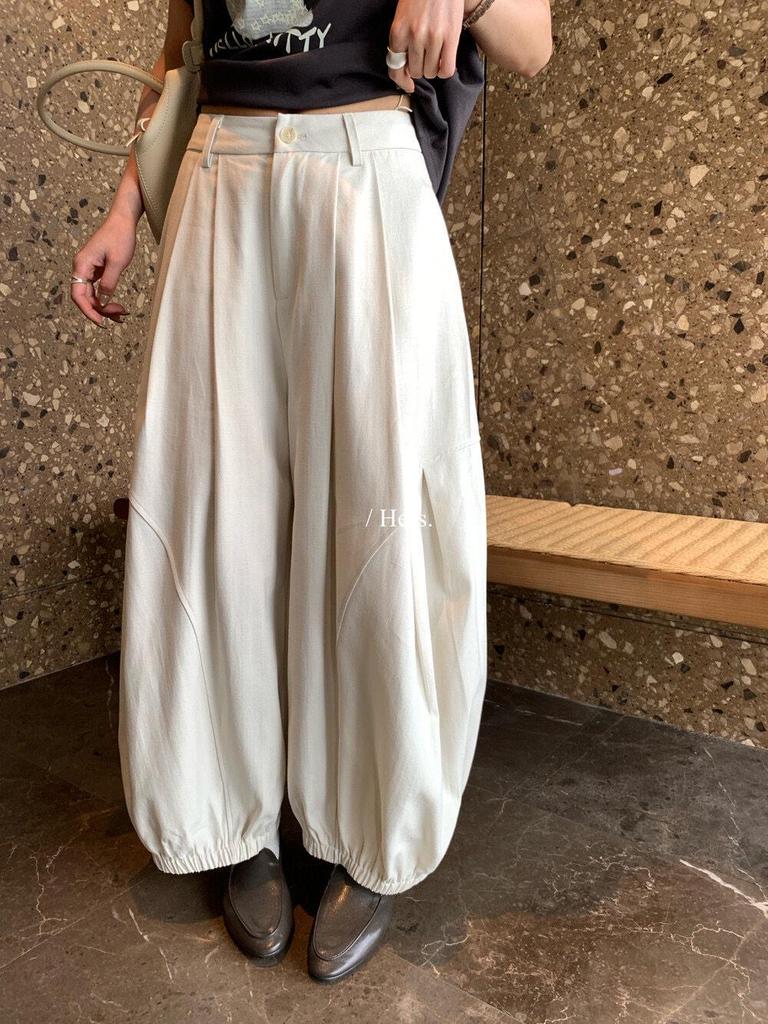 Women's High-Waisted Pleated Wide-Leg Lantern Pants - Spring 2026 Casual Balloon Design