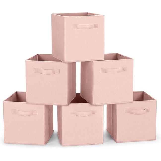 MaidMAX Fabric Storage Bins 10.5×10.5×11, Foldable Cloth Cube Storage Bins for Home Bedroom Closet Drawers Organizer, Pink, Set of 6