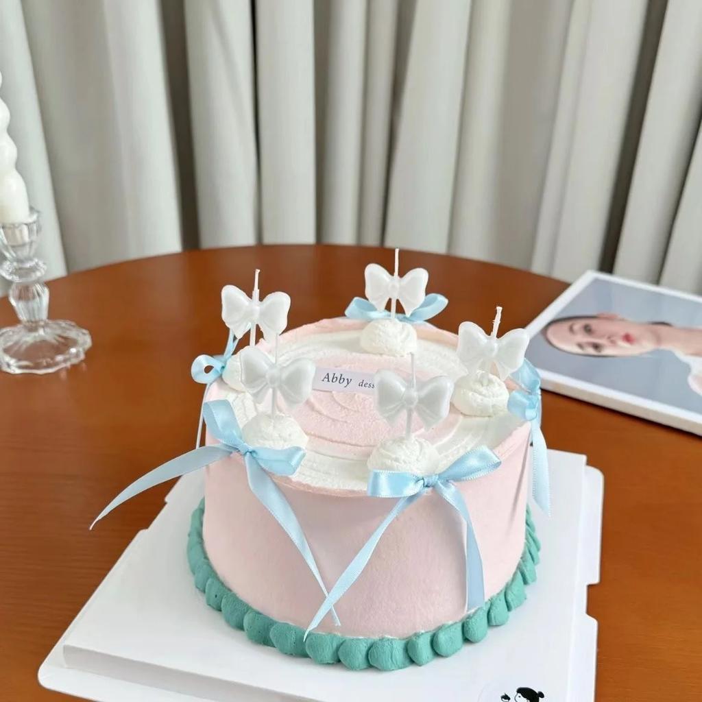 5 Stück Schleife Kuchen Kerze Rosa Weiß Niedlich Kreativ Romantisch Valentinstag Kerzen Party Kuchen Alles Gute zum Geburtstag Dekoration Dekor