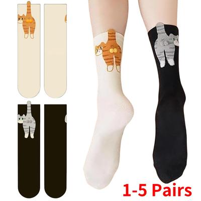 Cute Cat Socks with Balls 1-5Pairs Cute Cat Socks for Women Novelty Funny Animal Fun Crew Cats Sock for Women Cats Lovers Gifts