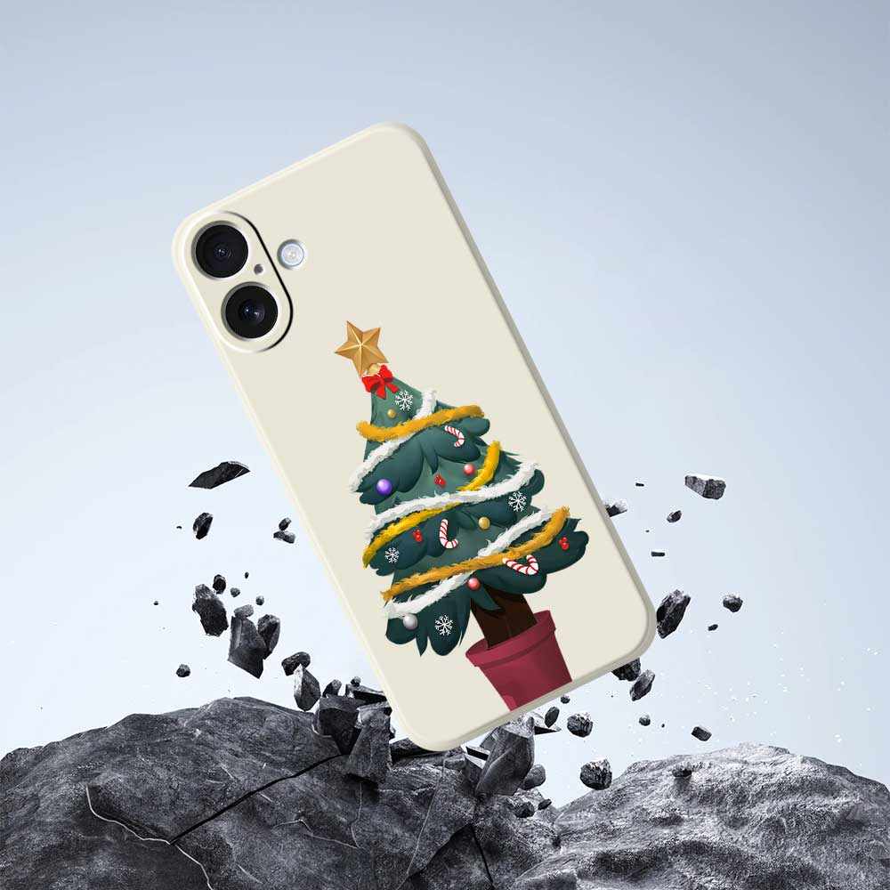For iPhone 17 Case Christmas Tree Potted Plants Pattern Printing Straight Edge TPU Phone Back Cover