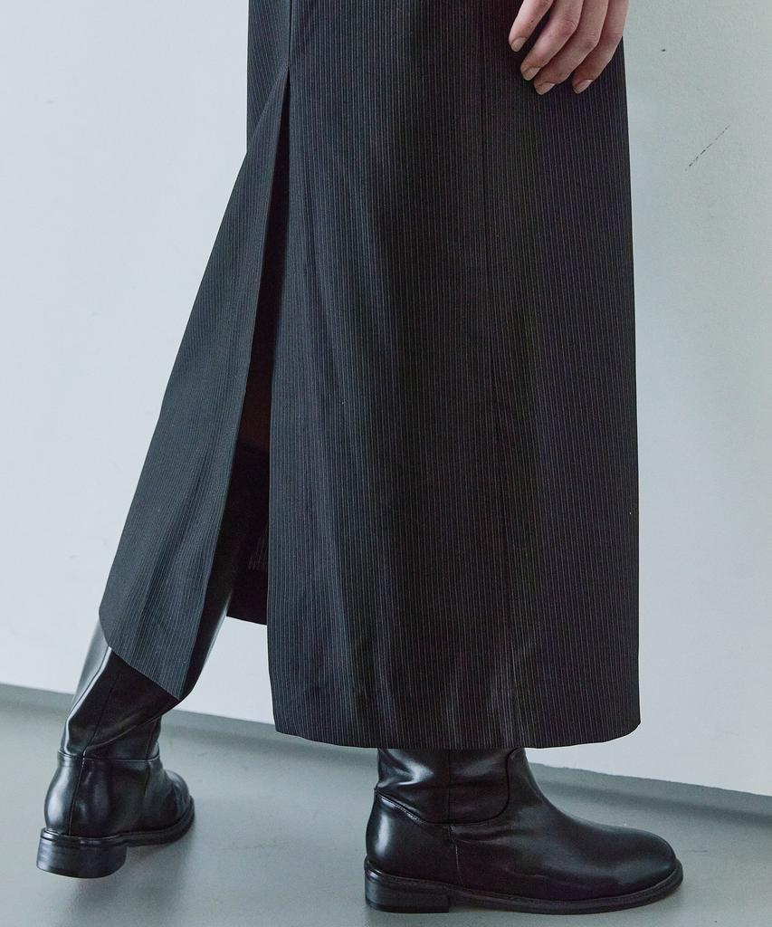 Ihr Striped Long Skirt With Belt / Black