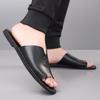 Herren Schwarz Leder Hausschuhe Handgemacht Einfache Flache Schuhe Sommer Orange Römische Sandalen Offene Zehen Strand Schuhe Übergröße