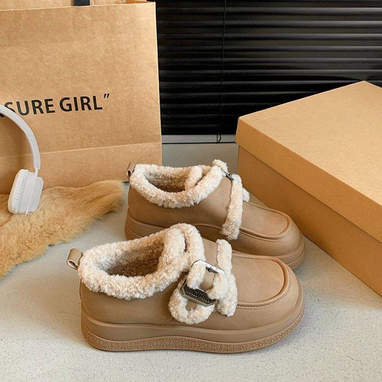 Platform Loafers Women's Autumn and Winter 2025 New British Style Plush Small Leather Shoes Plush Shoes Snow Boots