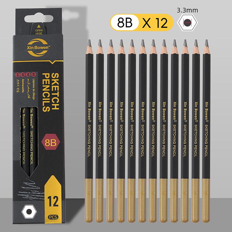 12Pcs/Box Wooden Lead Pencils Hb-14B High-Quality Art Draw Specific Graphite Core Sketching Writing Stationery Supplies