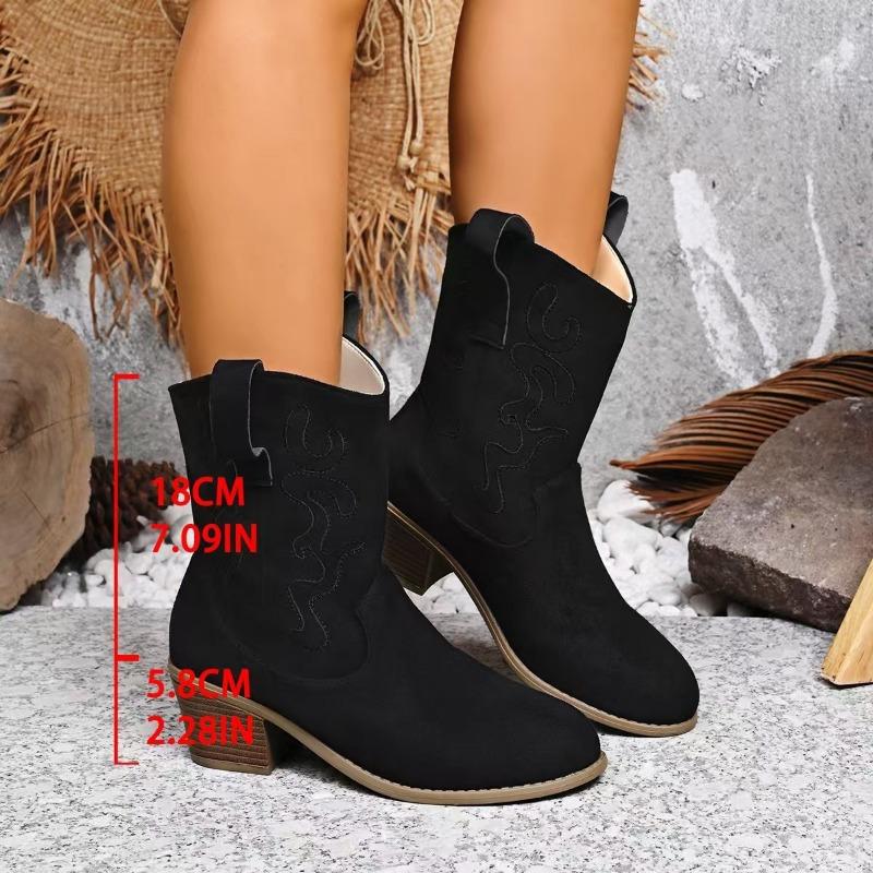 New Women's Boots Sleeve Middle Heel Fashion Boots Sleeve Embroidery Retro Medium Boots Women