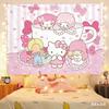 Hello Kitty Kawaii Tapestry Sanrio Character Print Pink Cute Wall Hanging for Bedroom  Dorm Room Kawaii Anime Home Decoration