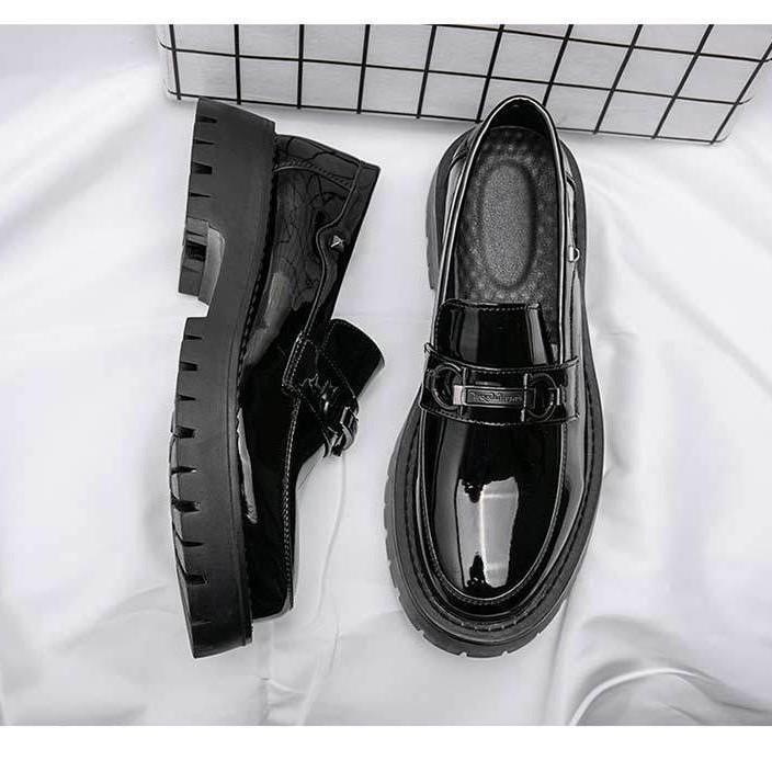Cheap thick-soled British style leather shoes lazy casual loafers youth height-increasing nightclub wedding shoes
