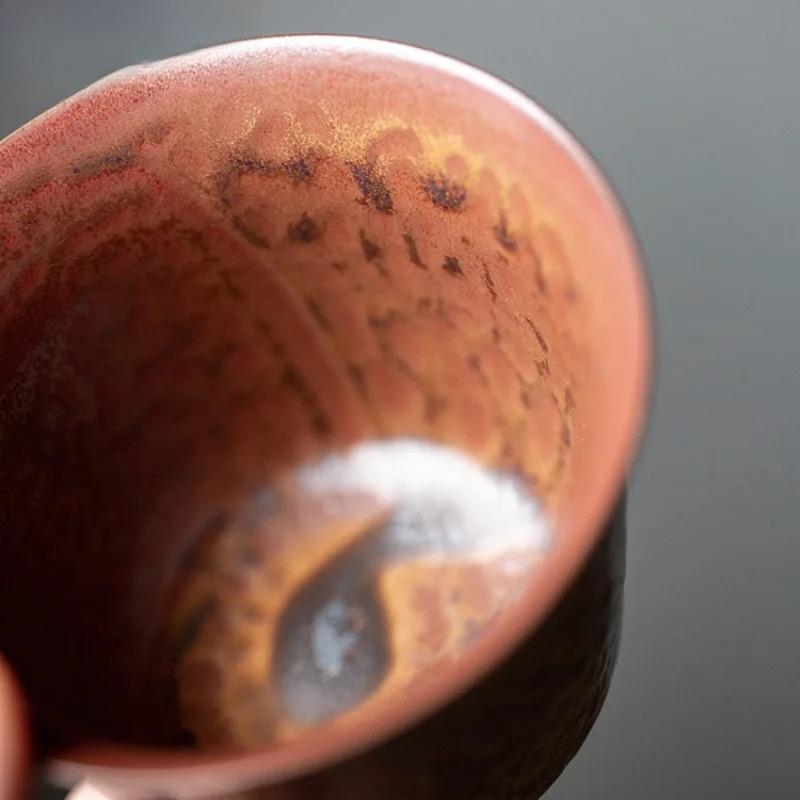 150ml Handmade Kiln Fambe Rusty Red Gaiwan Luxury Tea Tureen Tea Bowl With Lid Kit Tea Making Cover Bowl Drinkware Collection