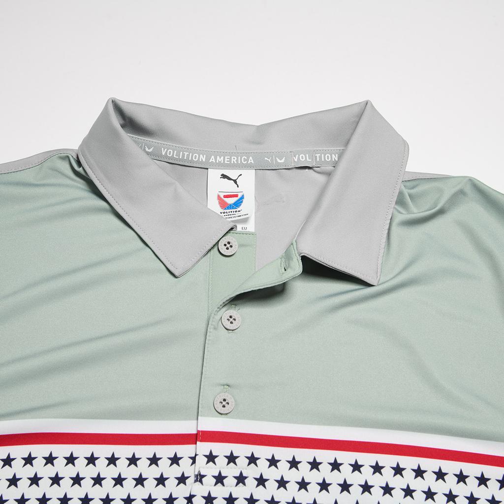 Puma Volition Patriot Star Color Block Lightweight Cool Dry Short Sleeve Polo Shirt Men Polo Shirts Cement-Gray 532982-02