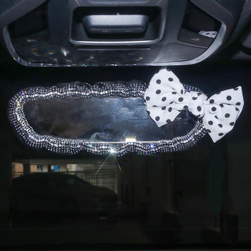 Bling Diamond Bow Car Mirror Cover Universal Stretch Crystal Auto Interior Rearview Mirror Case Decor Accessories For Women