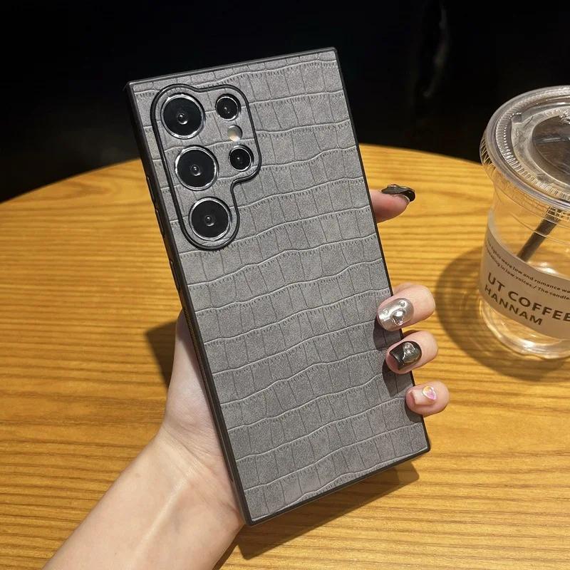Einfache Business Krokodilmuster PU Lederhülle für Samsung Galaxy S24 S23 Plus S22 Ultra Weiche TPU Stoßfeste Handyhülle