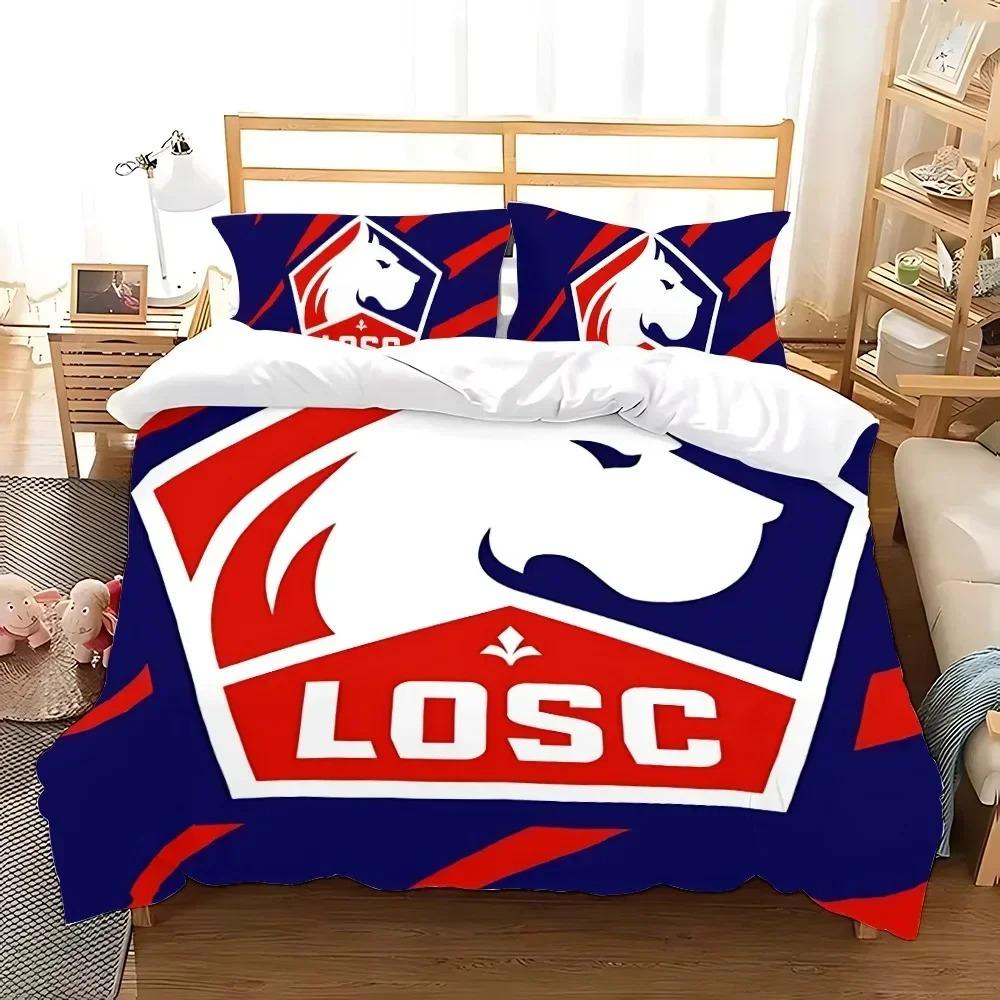 L-Lille OSC Bettwäsche Set Fußballverein Baby LOGODuvetbezug Kissenbezug für Jungen Schlafzimmer Einzelbett Twin Full Queen King Size Geschenk