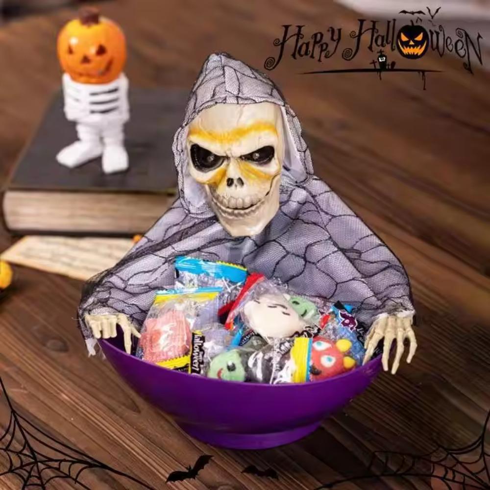 Glowing Halloween Candy Bowl Battery Powered Halloween Ghost Ornament Party Props Fruit Bowl  Gift