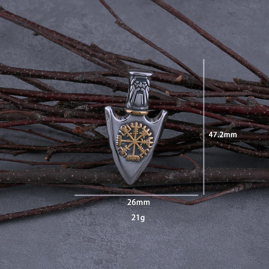 Vintage Viking Vegvisir Compass Rune Spear Necklace Stainless Steel Men's Charm Odin Valknut Amulet Pendant Fashion Jewelry