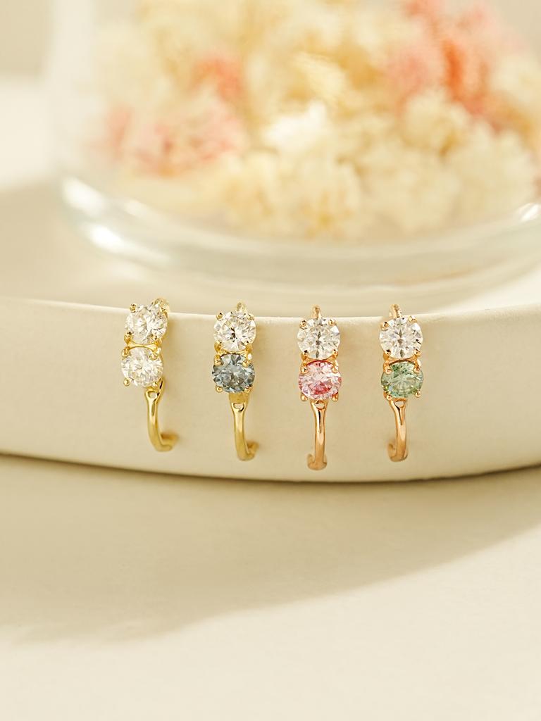 Minimalpiercing 14K 18K Moissanite Diamond Mini Two-Way Ring Earrings