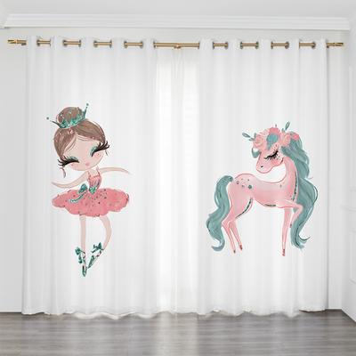 2 Panel Pink Unicorn Curtains Ballerina Girl Curtains for Kids Girls Bedroom Window Blinds Floor-to-ceiling Windows Grommet Top