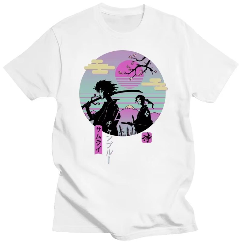 Japanese Anime SamuraiChillhop Double Sided Graphic Print T Shirt Men's Summer Cotton Casual T Shirts Oversized Streetwear Tees