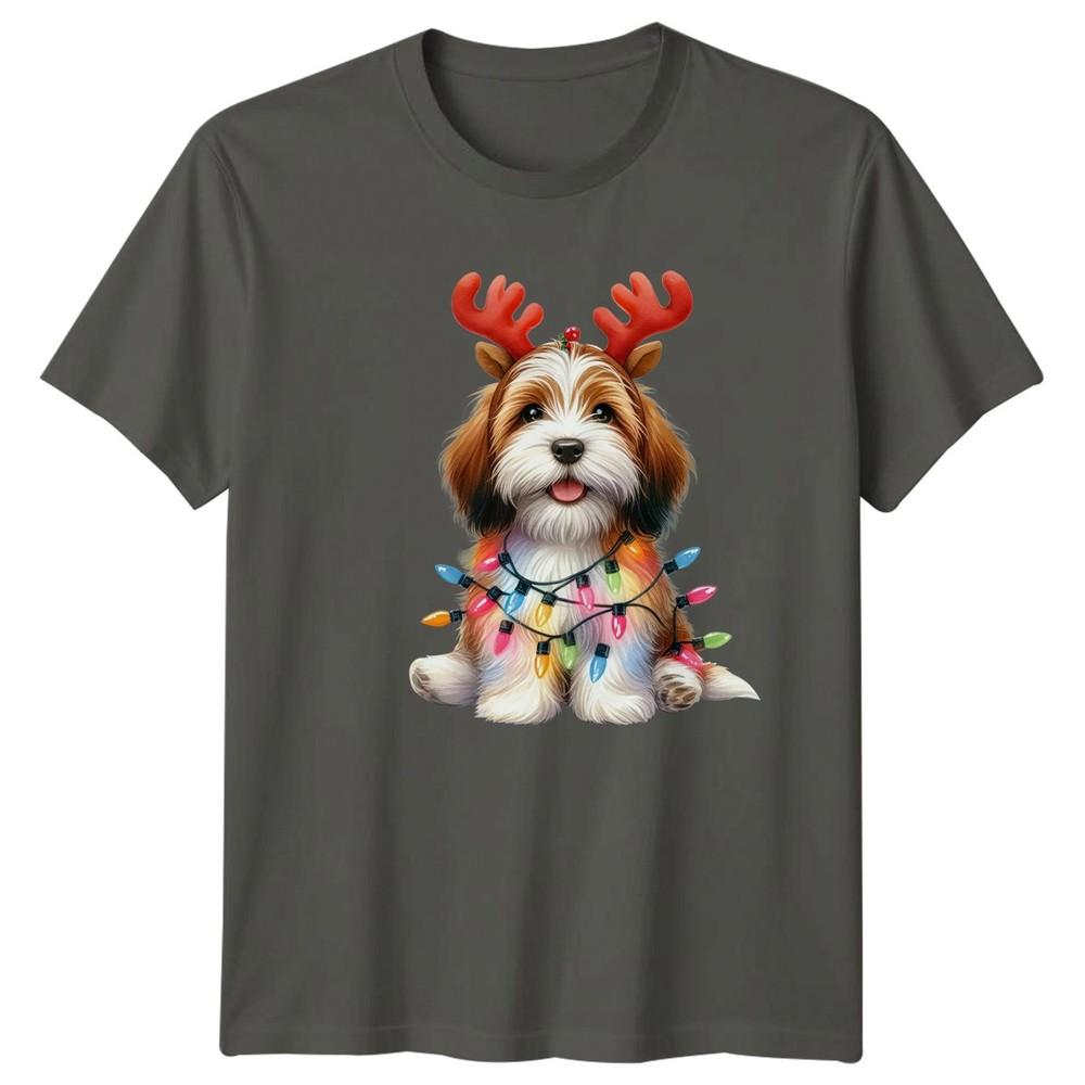 Christmas Dog Reindeer Antlers Lights Holiday Unisexs TShirt Unisexs Graphic Tee B