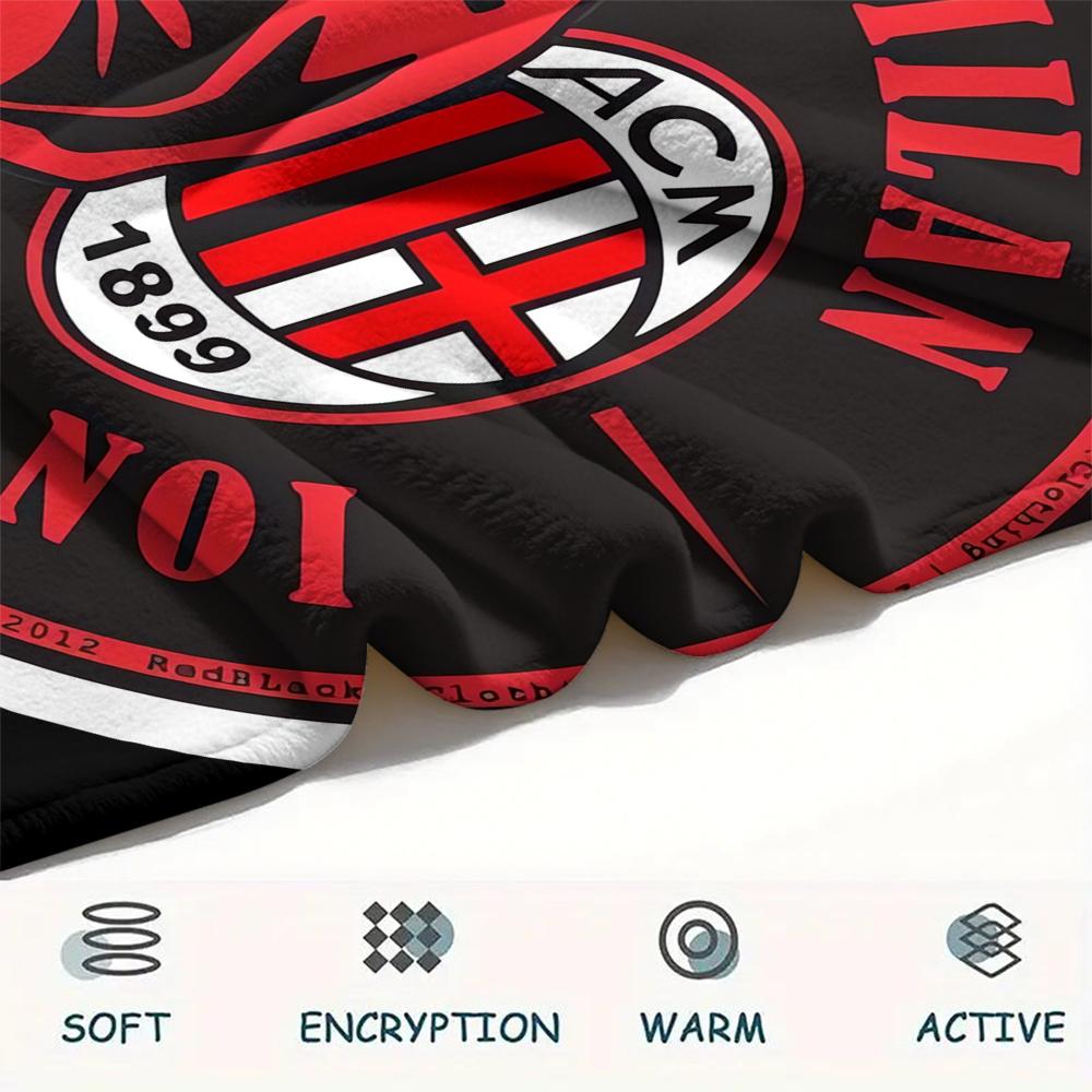 1pc AC Milan Print Flannel Blanket, High quality Comfortable for All Seasons, Home Decor, Warmth and Comfort, Perfect for Christmas Gifts06